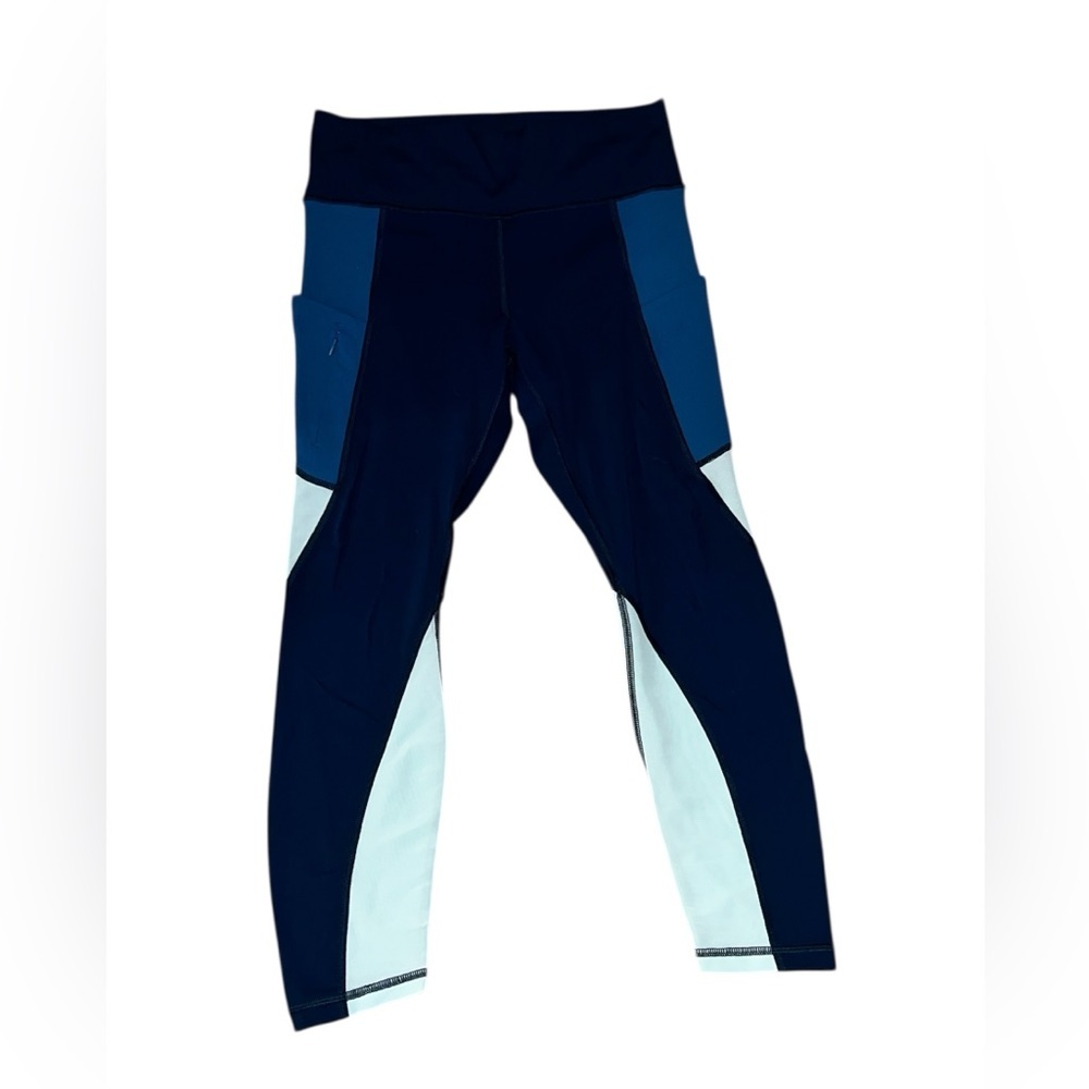 Athleta Relay Tight High-Rise Colorblock Leggings Size Medium Navy Teal Mint.